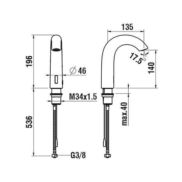 1 Gats Mengkraan Laufen CURVETRONIC met temperatuurinstelling, met voeding 135 x196mm Chroom