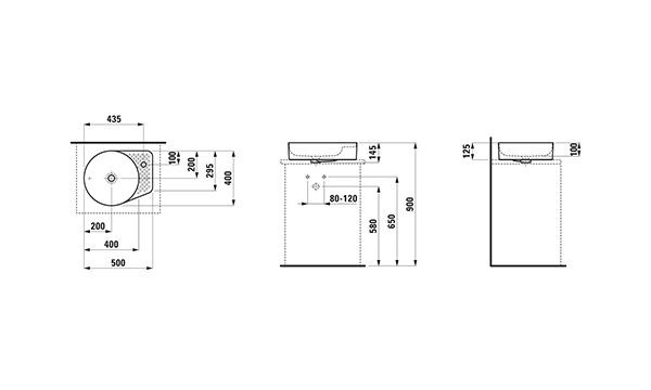 Opbouw Wastafel Laufen VAL halfdroge zone rechts 400x145x500mm Wit