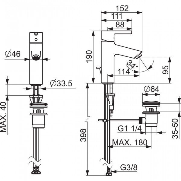 Hoge Wastafelkraan Hansa VANTIS trekkoord en afvoerfitting 190x114mm Chroom