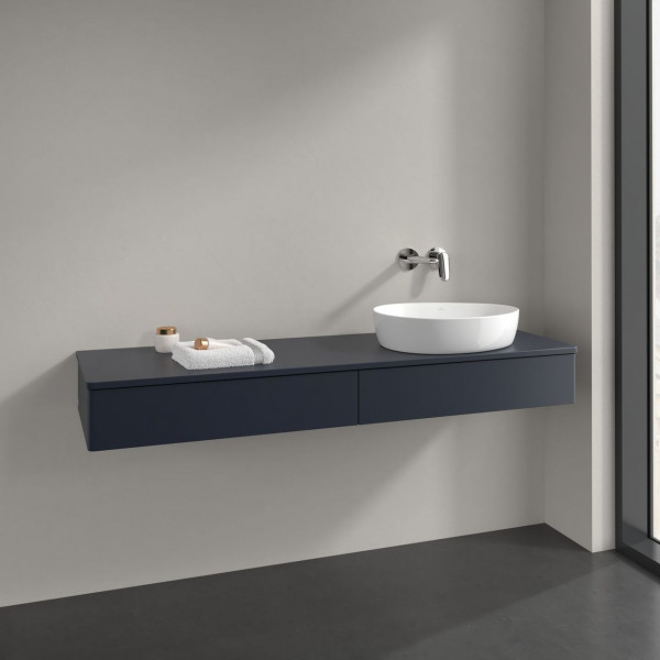 Meuble Pour Vasque à Poser Villeroy et Boch Antao à droite Lumière 2 tiroirs en longueur 1600x190x500mm Midnight Blue Matt Lacquer