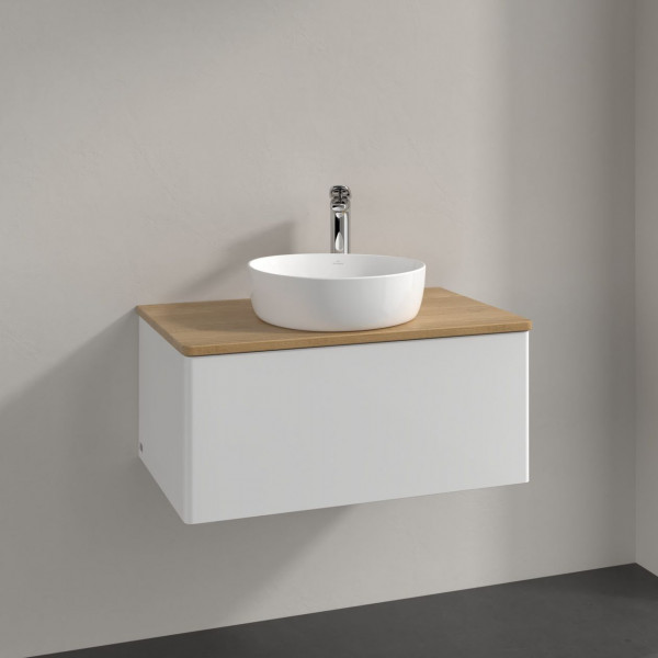 Meuble Pour Vasque à Poser Villeroy et Boch Antao Lumière 1 trou 1 tiroir 800x360x500mm Glossy White Lacquer/Honey Oak