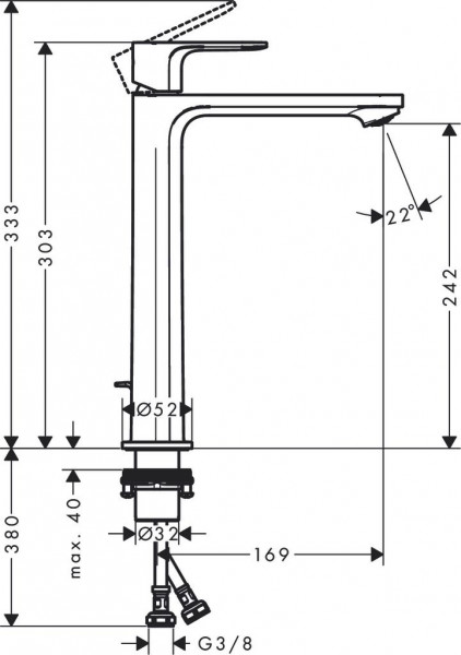 Hoge Wastafelkraan Hansgrohe Rebris E 240 Met afvoerset, CoolStart Chroom