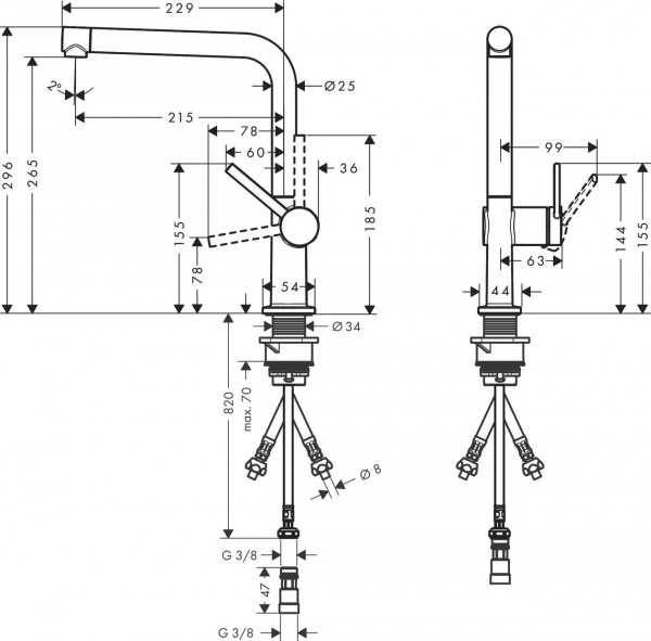 Keukenmengkraan Hansgrohe Talis M54 Lagedruk 1jet 270mm roestvrij stalen afwerking