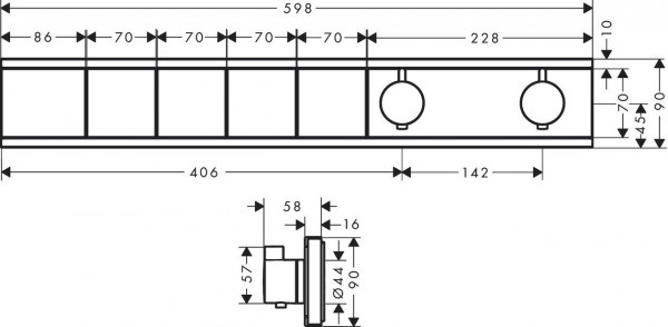 Hansgrohe RainSelect afbouwdeel v. inbouw douchekraan thermostatisch v. 4 functies 59.8x90cm mat zwart 15382670