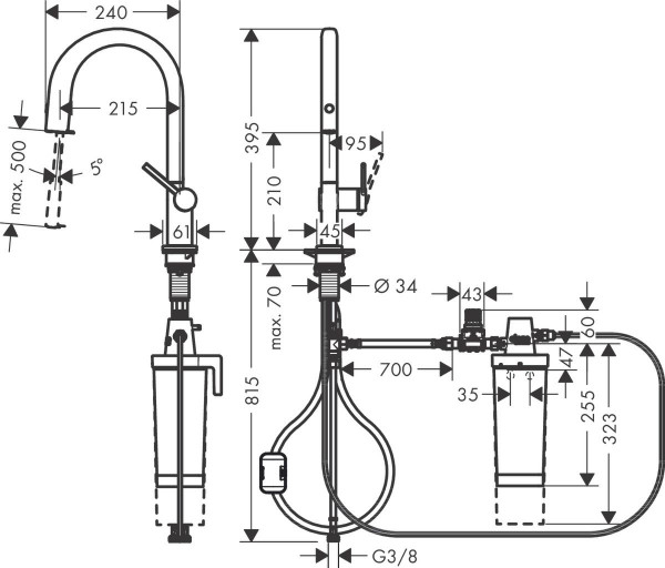 Waterfilter Keukenkraan Hansgrohe Aqittura M91 handdouche,Starter Set Chroom