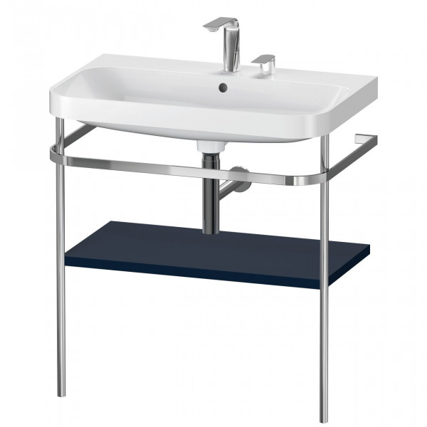 Set Meuble Salle De Bain Duravit Happy D.2 Plus Lavabo 2 trous, Console métallique 1 tablette 775mm Bleu Nuit Satiné HP4837E9898