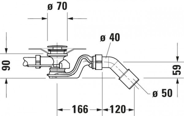 Bad Afvoer Duravit Quadroval Met schenktuit en slang 850mm Chroom