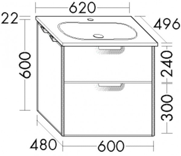 Set Meuble Salle De Bain Burgbad Vry Meuble 2 tiroirs, Lavabo 1 trou 630mm Personnalisable SGUX063-PN610