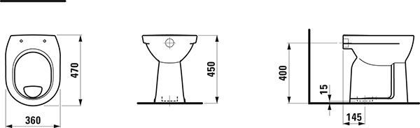 Verhoogd Toilet Laufen PRO Verticale uitlaat met vlakke bodem 360x470mm Wit