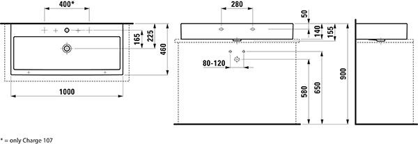 Laufen Living City opzetwastafel 100x46x15.5cm 2 x 1 kraangat met overloop keramiek wit h8184380001071