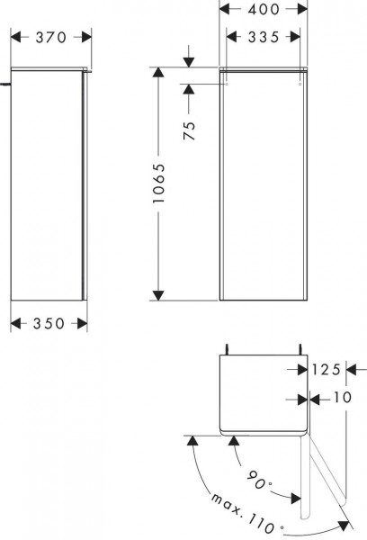 Wandmeubel Hansgrohe Xelu Q Rechterscharnier op halve hoogte 400x370x1065mm Natuurlijk Eiken/Zwar...