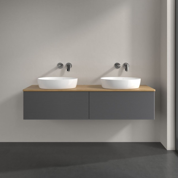 Dubbel Wastafelmeubel Villeroy en Boch Antao 1600x360x500mm Anthracite Matt Laquered/Honey Oak