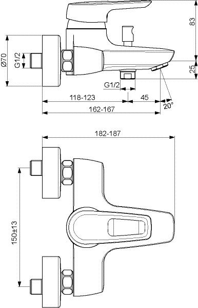 Wandgemonteerde Douchemengkraan Ideal Standard CERAMIX BLUE met omkeerventiel Chroom