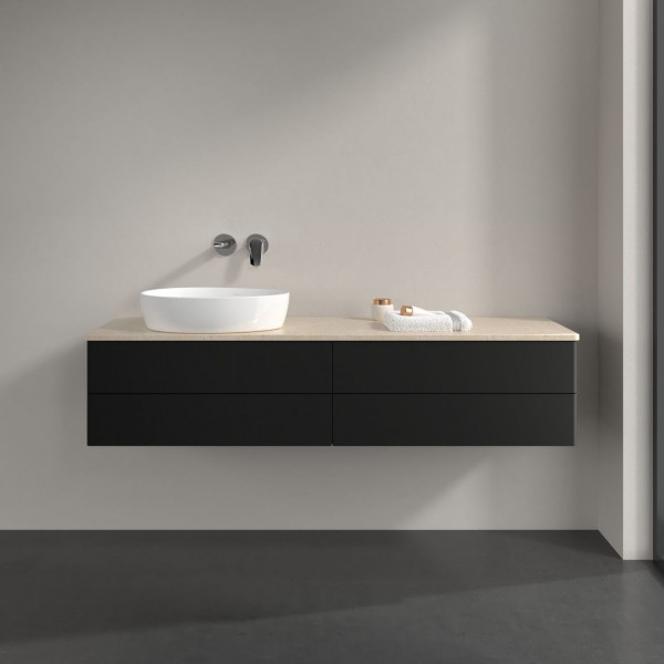 Wastafelmeubel Voor Opzet Waskom Villeroy en Boch Antao 1600x360x500mm Black Matt Laquered/Boticcino