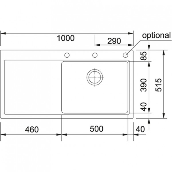 Franke Inbouw Spoelbak Mythos 1 bak met afdruipgedeelte 1000mm Fragranit+ 10854