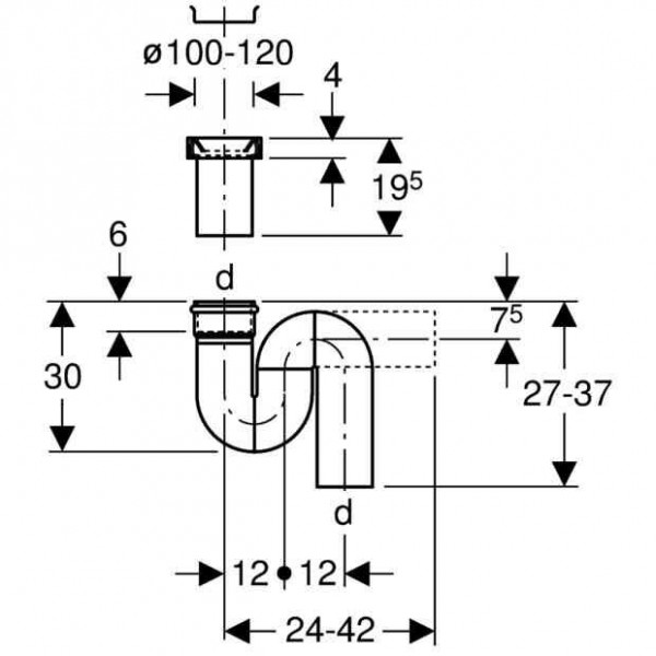 Geberit Sifon WC Universeel Geurvanger voor hurktoilet horizontale uitloop d110 167733161