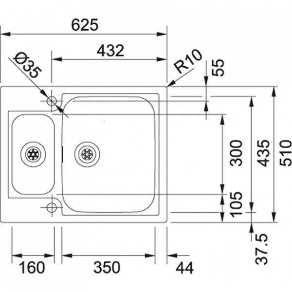 Franke Opbouw of Inbouw Argos RVS Spoelbak 1 bak met afdruipgedeelte 625mm RVS 11037