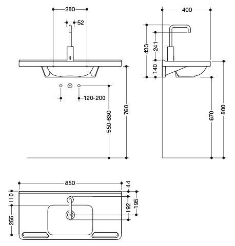 Hewi Hangende Wastafel met Kraan 850 mm 950.19.061 18