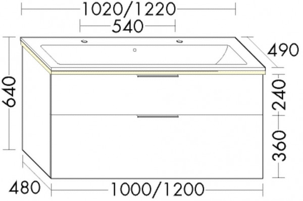 Set Meuble Salle De Bain Burgbad Eqio Lavabo double, Meuble 2 tiroirs éclairés 1020x640mm Personnalisable SHBW102-PN258