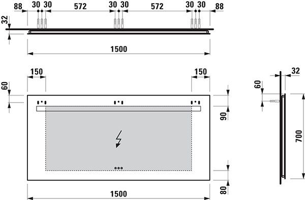 Badkamerspiegel Met Verlichting Laufen LEELO aanraakgevoelige, instelbare kleur 1500x700mm Zilver...