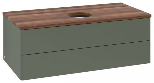 Meuble Pour Vasque à Poser Villeroy et Boch Antao Lumière 2 tiroirs 1000x360x500mm Leaf Green Matt Lacquer/Warm Walnut