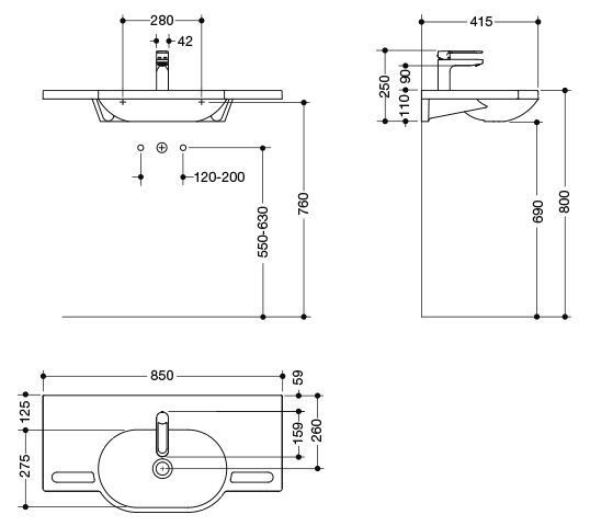 Hewi Hangende Wastafel met Kraan 850 mm Alpenwit 950.19.009