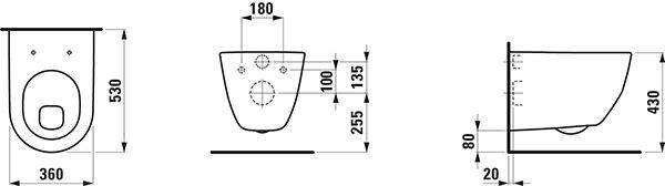 Hangend Toilet Laufen PRO Platte bodem 360x530mm Manhattan