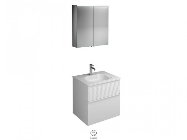 Set Meuble Salle De Bain Burgbad Fiumo 2 tiroirs dont 1 structure plissée, Armoire de Toilette 2 portes, Lavabo 1 trou 620mm Personnalisable SFXV062-PN491