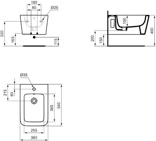 Ideal Standard Bidet BLEND CUBE Met IdealPlus-coating 360x540x250mm Wit