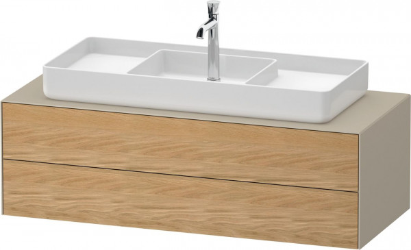 Meuble Pour Vasque à Poser Duravit White Tulip 2 tiroirs éclairés, vasque centrale 1300x408mm Chêne Naturel Massif/Taupe Mat Soyeux WT4987MH5600010