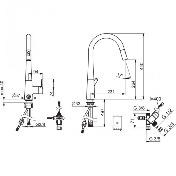 Hansa Designo keukenkraan m/uittrbr.handd+electr.stopkr.v/vaatw. chroom 51372283