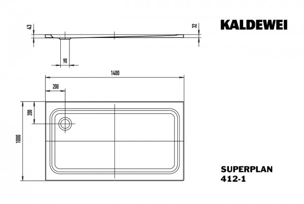 Kaldewei Superplan XXL douchebak plaatstaal 100x140x4.3cm rechthoekig pergamon 431200010231