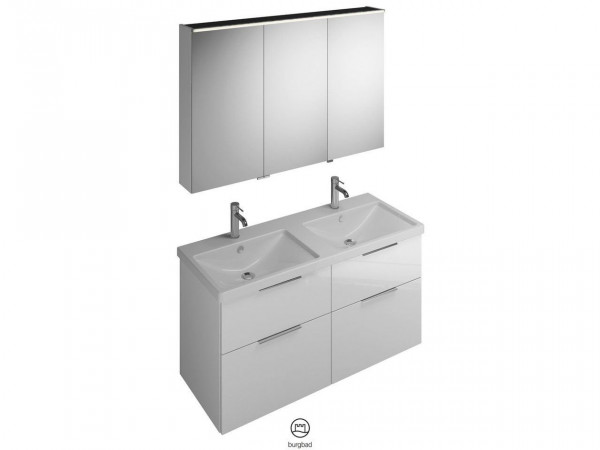 Set Meuble Salle De Bain Burgbad Eqio Double Lavabo, Meuble 2 tiroirs, Armoire de Toilette 3 portes 1230mm Personnalisable SFAQ123-PN258