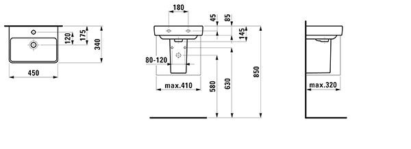 Fontein Toilet Laufen PRO S 450mm Wit