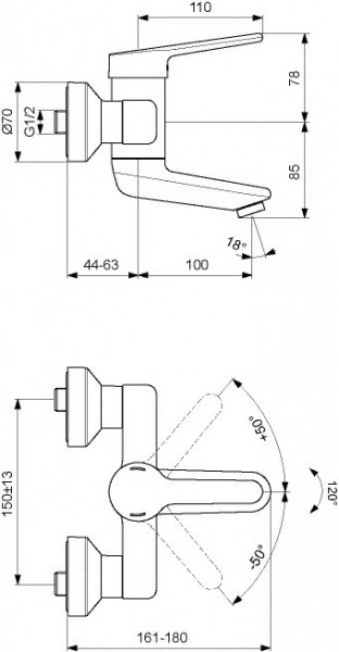 Ideal Standard Verborgen wastafelmengkraan Ceraplus 2 Chroom BC114AA