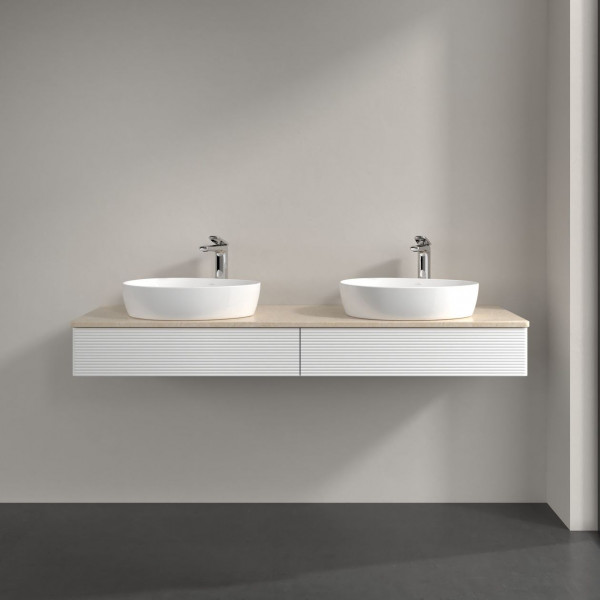 Dubbel Wastafelmeubel Villeroy en Boch Antao 1600x190x500mm White Matt Laquered/Boticcino