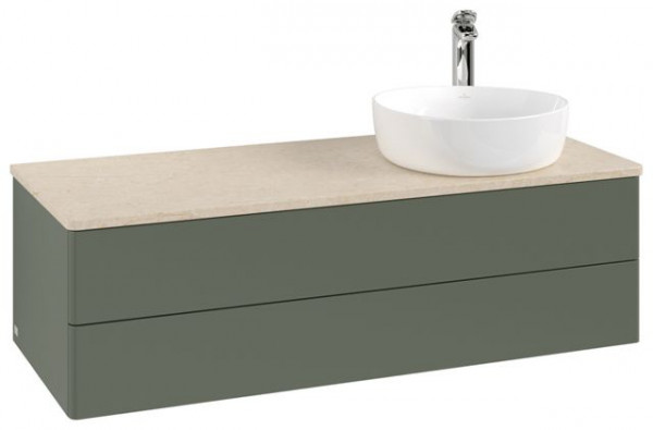 Meuble Pour Vasque à Poser Villeroy et Boch Antao à droite 1 trou 2 tiroirs 1200x360x500mm Leaf Green Matt Lacquer/Boticcino