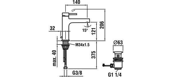 1 Gats Mengkraan Laufen TWINPLUS met uittrekbare afvoer 140mm Chroom