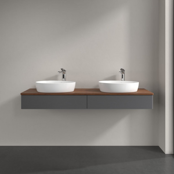 Dubbel Wastafelmeubel Villeroy en Boch Antao 1600x190x500mm Anthracite Matt Laquered/Warm Walnut