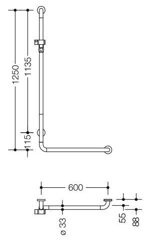 Hewi Badgreep Hoek 1250 x 600 mm 801.33D220 98