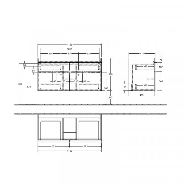 Villeroy en Boch Wastafelmeubels Venticello 1153 x 590 x 502 mm