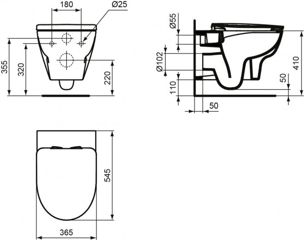 Ideal Standard WC Pot CONNECT E Muurschildering Holle bodem Randloos 360x540x360mm Wit