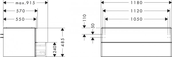 Wastafelmeubel Voor Opzet Waskom Hansgrohe Xelu Q 2 laden 1180x550x485mm Natuurlijk Eiken/Chroom