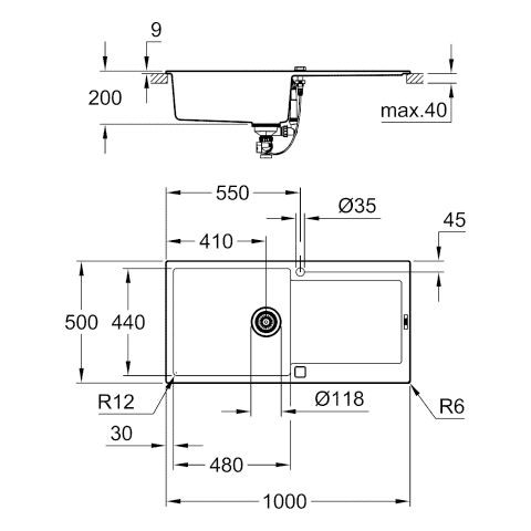 Grohe Inbouw Spoelbak K500 1000x500x200mm