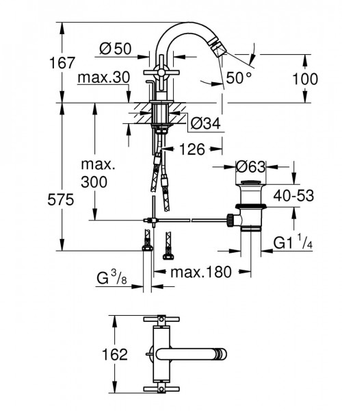 Grohe Atrio 1-gats bidetkraan M-size met waste met kruisgrepen warm sunset 24027DA3