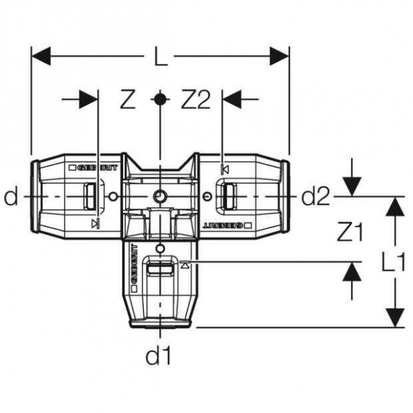 Geberit Snelkoppeling PushFit T-stuk verkleind d25-20-20