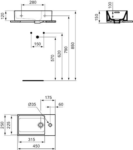 Ideal Standard Fontein Toilet EXTRA met overloop 450x150x250mm