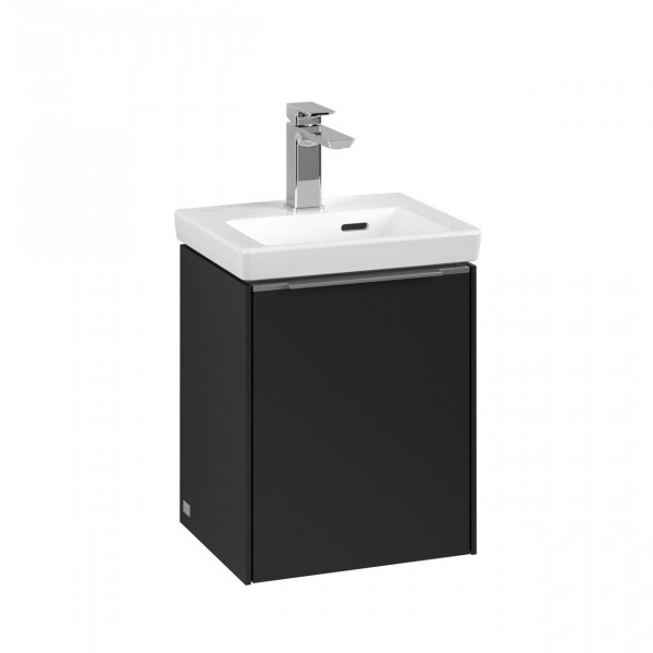 Villeroy & Boch Subway 3.0 wastafelonderkast 40x40x30cm met 1 rechtsdraaiende softclose deur met aluminium glanzende greep spaanplaat volcano black c58400vl