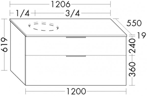 Meuble Pour Vasque à Poser Burgbad Eqio Vasque droite/gauche, 2 tiroirs 1206x619mm Personnalisable WXXI120-PN258