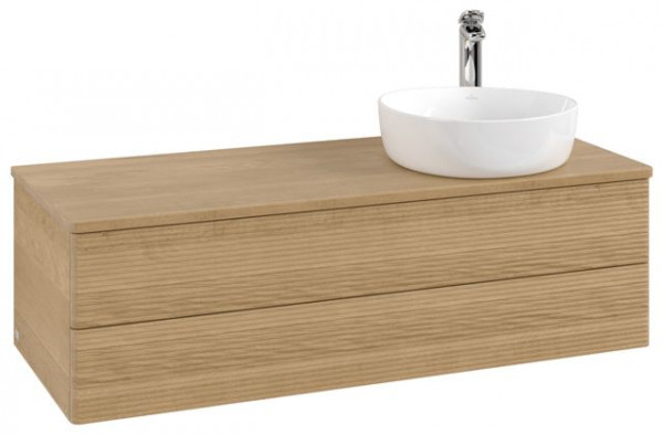 Meuble Pour Vasque à Poser Villeroy et Boch Antao à droite avec Structure 1 trou 2 tiroirs 1200x360x500mm Honey Oak